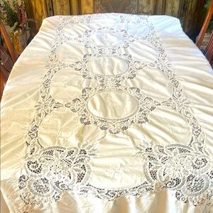 Elegant White Lace Tablecloth handmade